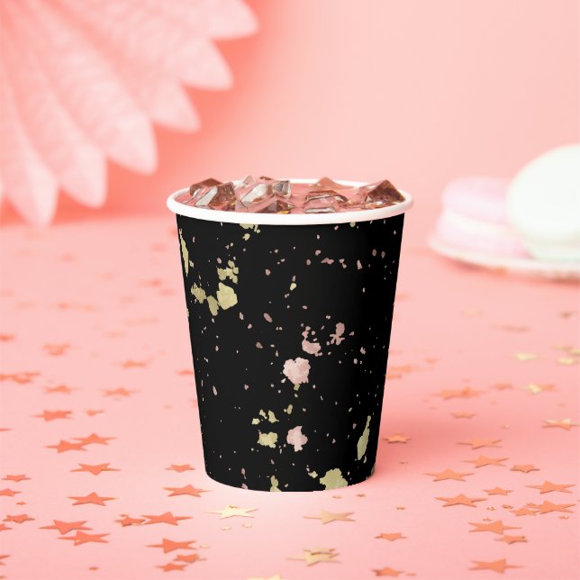 Matte Gold and Rose Gold Flakes Black Paper Cups (Insitu)