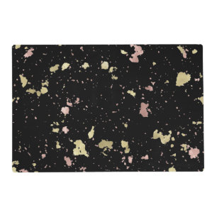 Matte Gold and Rose Gold Flakes Black Placemat