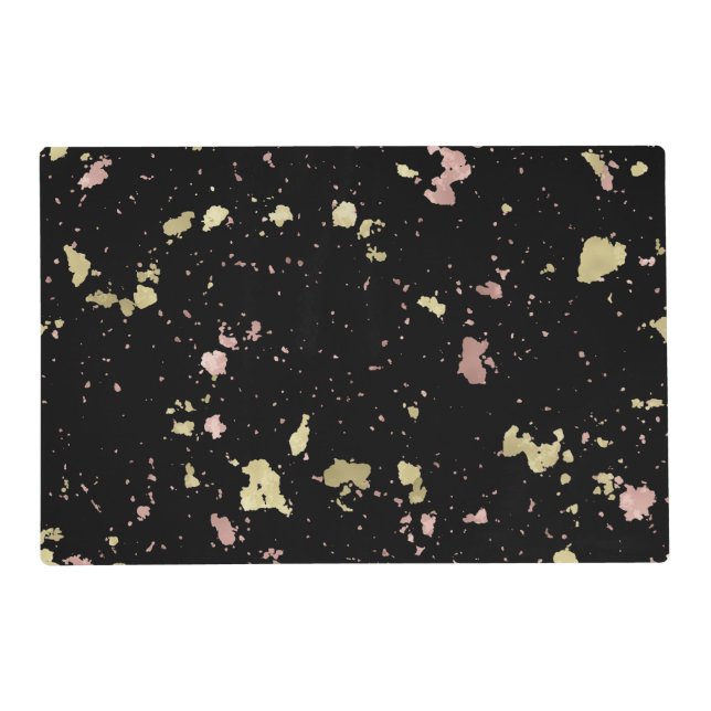 Matte Gold and Rose Gold Flakes Black Placemat (Front)