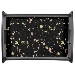 Matte Gold and Rose Gold Flakes Black Serving Tray