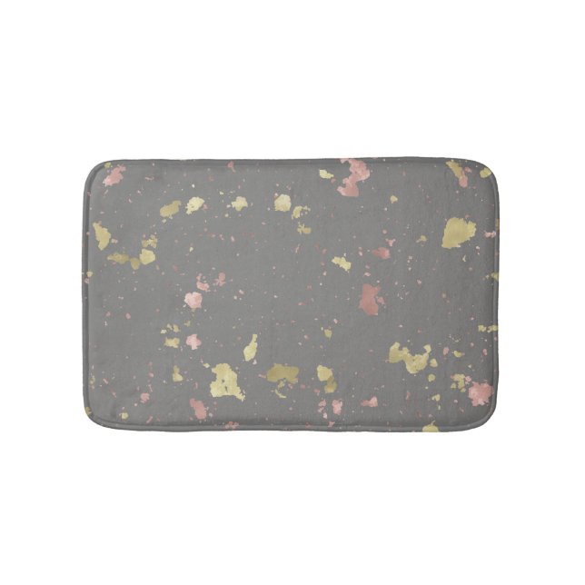 Matte Gold and Rose Gold Flakes Dark Warm Gray Bath Mat (Front)