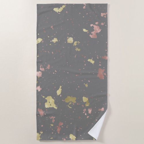 Matte Gold and Rose Gold Flakes Dark Warm Gray Beach Towel