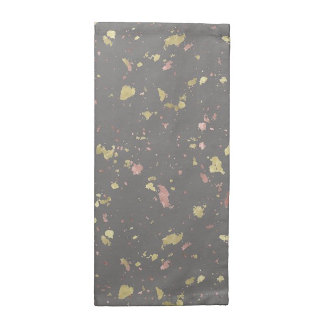 Matte Gold and Rose Gold Flakes Dark Warm Gray Cloth Napkin (Half Fold)