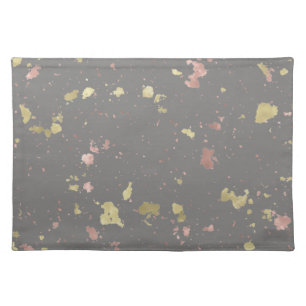 Matte Gold and Rose Gold Flakes Dark Warm Gray Cloth Placemat
