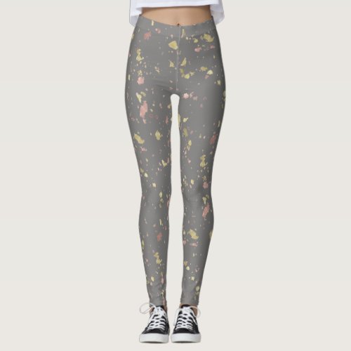 Matte Gold and Rose Gold Flakes Dark Warm Gray Leggings