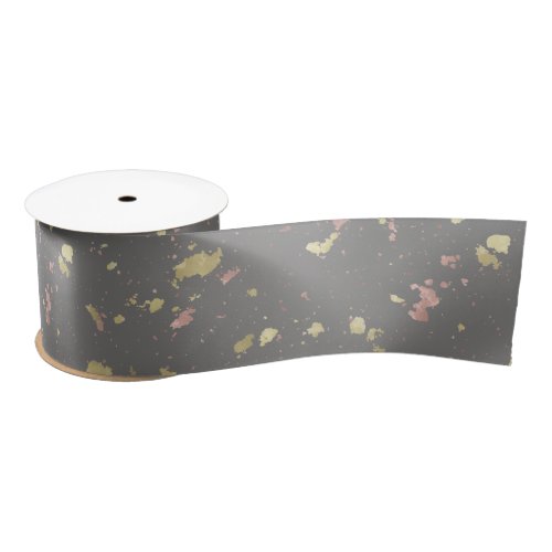 Matte Gold and Rose Gold Flakes Dark Warm Gray Satin Ribbon