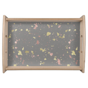 Matte Gold and Rose Gold Flakes Dark Warm Gray Serving Tray