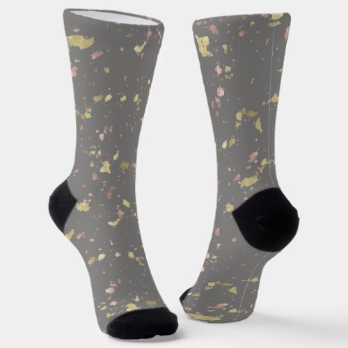 Matte Gold and Rose Gold Flakes Dark Warm Gray Socks