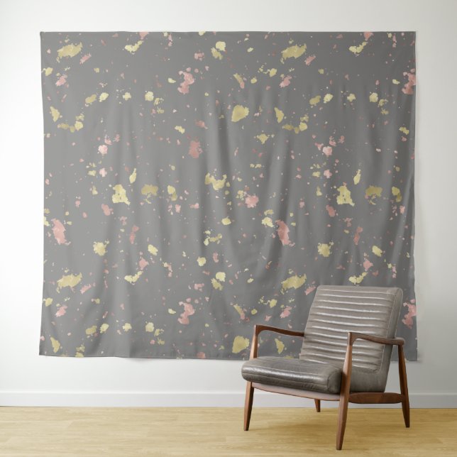Matte Gold and Rose Gold Flakes Dark Warm Gray Tapestry (In Situ (Horizontal))