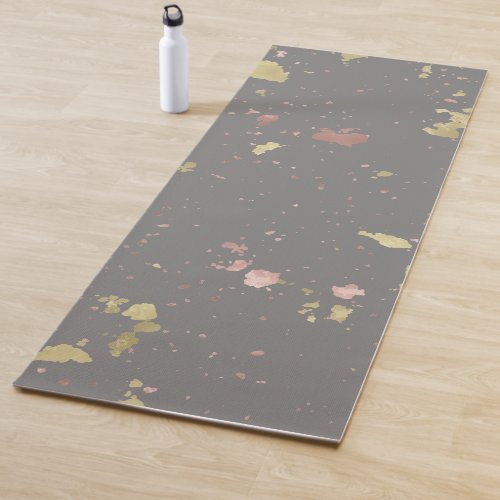 Matte Gold and Rose Gold Flakes Dark Warm Gray Yoga Mat