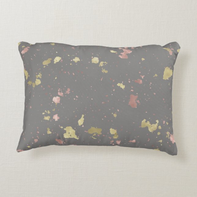 Matte Gold and Rose Gold Flakes Warm Dark Gray Accent Pillow (Back)