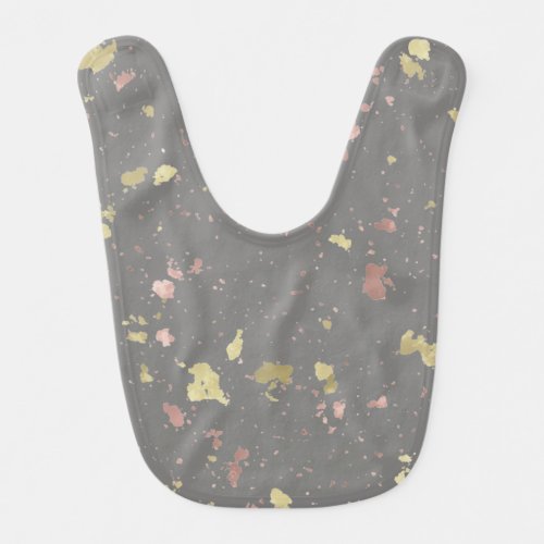 Matte Gold and Rose Gold Flakes Warm Dark Gray Baby Bib