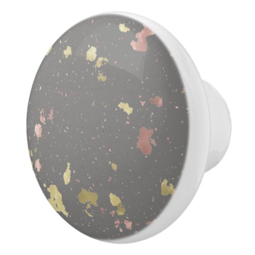 Matte Gold and Rose Gold Flakes Warm Dark Gray Ceramic Knob