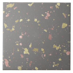 Matte Gold and Rose Gold Flakes Warm Dark Gray Ceramic Tile