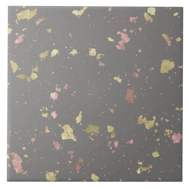 Matte Gold and Rose Gold Flakes Warm Dark Gray Ceramic Tile (Front)