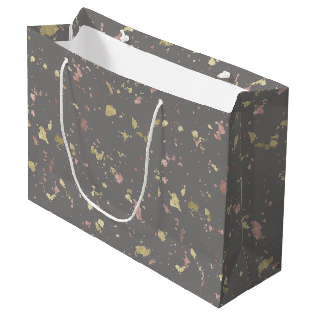 Matte Gold and Rose Gold Flakes Warm Dark Gray Large Gift Bag (Front Angled)