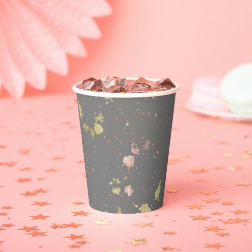 Matte Gold and Rose Gold Flakes Warm Dark Gray Paper Cups