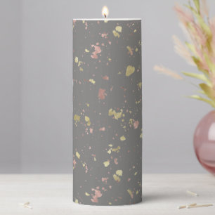 Matte Gold and Rose Gold Flakes Warm Dark Gray Pillar Candle