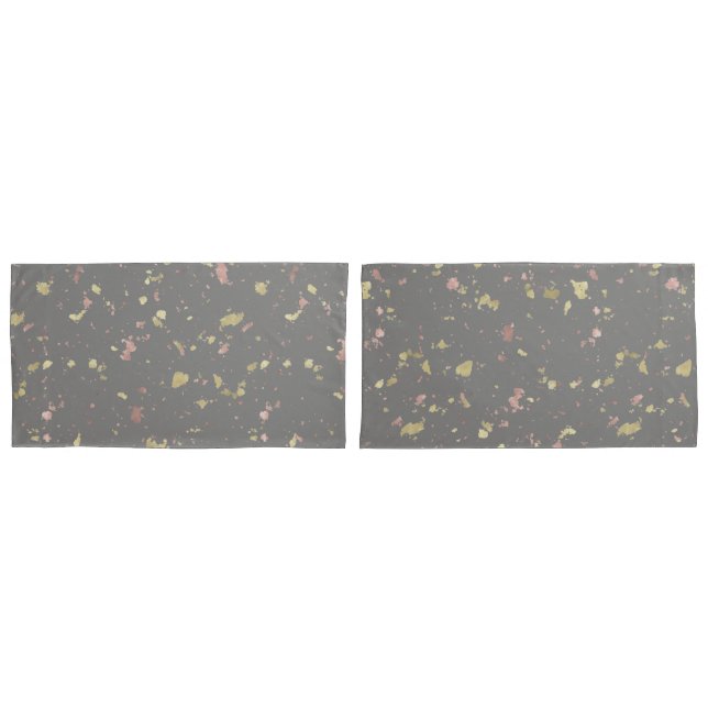 Matte Gold and Rose Gold Flakes Warm Dark Gray Pillow Case (Front-Set)