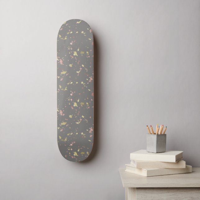 Matte Gold and Rose Gold Flakes Warm Dark Gray Skateboard (Wall Art)