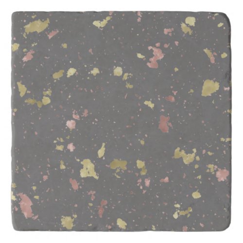 Matte Gold and Rose Gold Flakes Warm Dark Gray Trivet