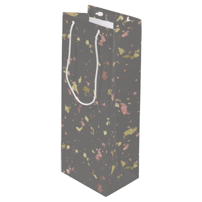 Matte Gold and Rose Gold Flakes Warm Dark Gray Wine Gift Bag (Front Angled)