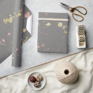 Matte Gold and Rose Gold Flakes Warm Dark Gray Wrapping Paper