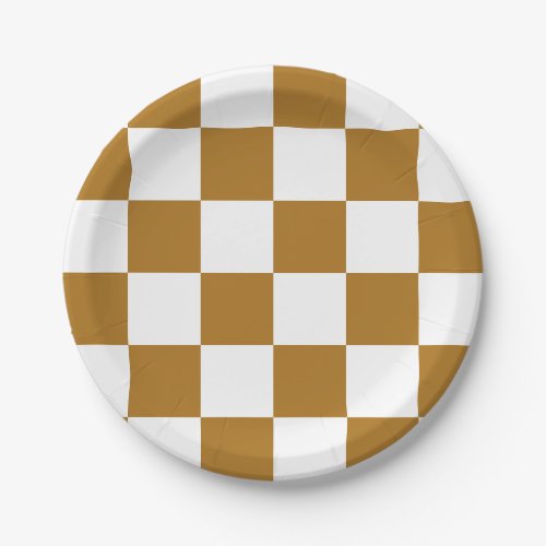 Matte Gold and White Checkered Paper Plates