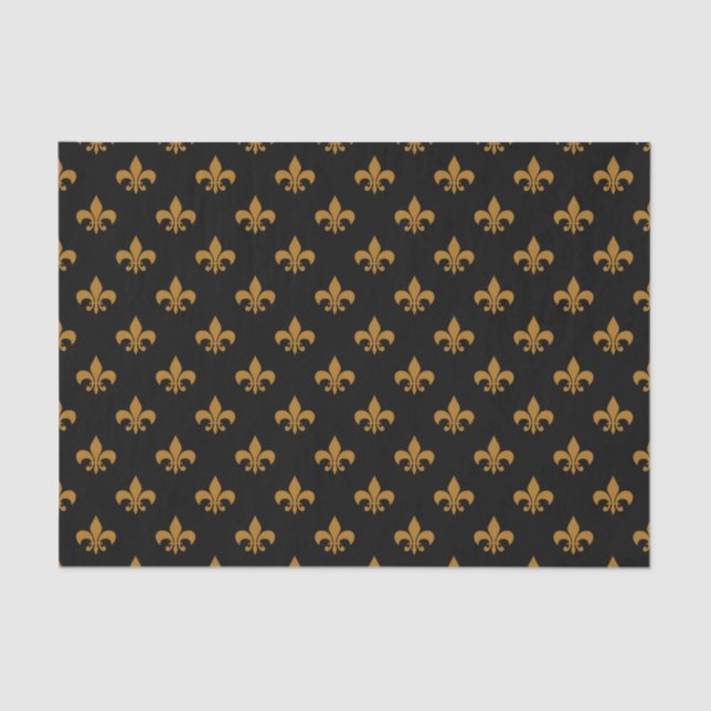 Matte Gold Fleur-de-lis on Black Tissue Paper (Front)