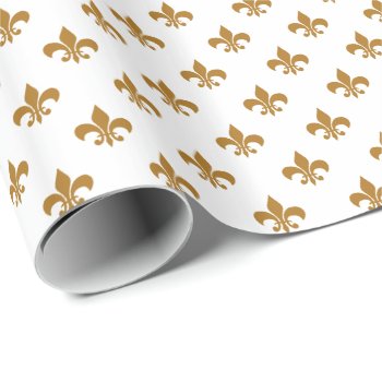 Matte Gold Fleur-de-lis On White Wrapping Paper by MtotheFifthPower at Zazzle