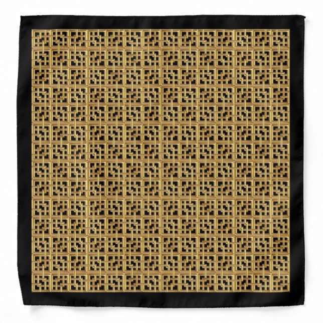 Matte Gold Interlocking Squares on Black Bandana (Front)