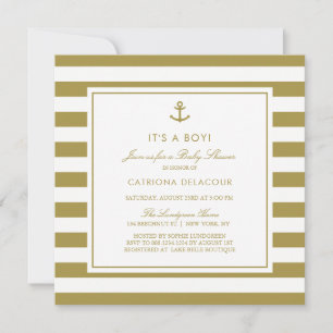 Matte Gold Nautical It's a Boy Baby Shower Invitation