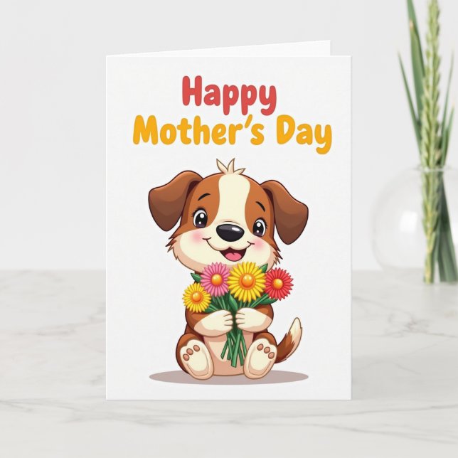 Matte Happy Dog Bouquet Card (Front)