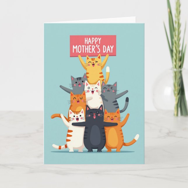 Matte Happy Mothers Day Cats Card (Front)