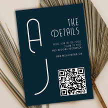  Matte Monogram Minimal Qr Code Wedding Navy Blue 