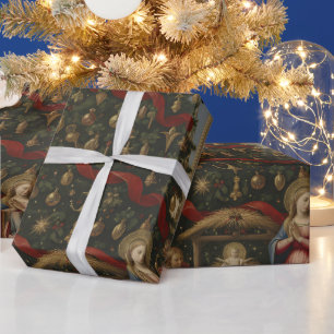 Matte Nativity Santa Christmas Wrapping Paper