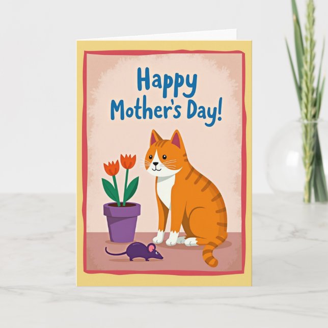 Matte Orange Cat Joyful Card (Front)