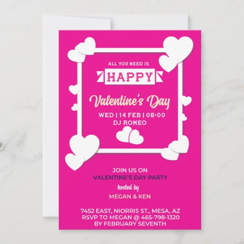 Matte Pink Dreams in Framed of White Hearts Soire Invitation