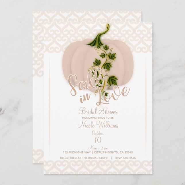 Matte Pink Pumpkin FALL LOVE Hearts Bridal Shower Invitation (Front/Back)