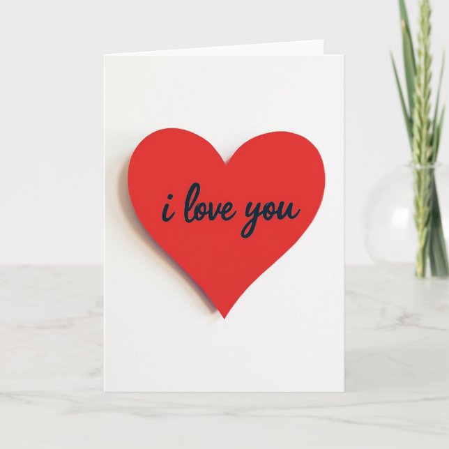 Matte Red Heart I Love You Card (Front)