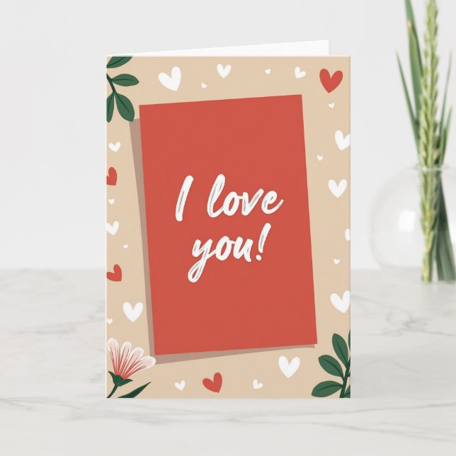 Matte Red Romantic Hearts Paper Card (Front)
