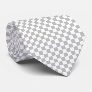 Matte Silver and White Checkerboard Squares Neck Tie