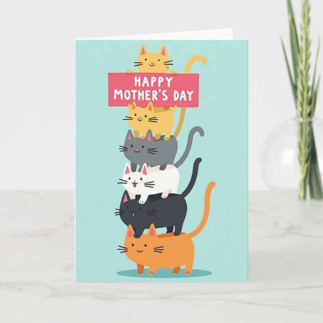 Matte Stacked Cats Love Card (Front)