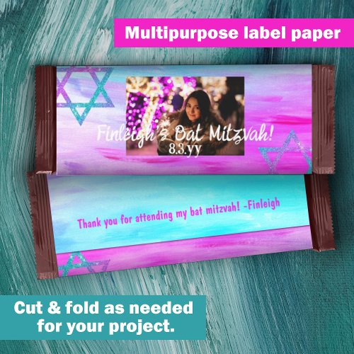 Matte Wrapper Pink Aqua Bat Mitzvah Candy Label