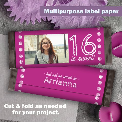 Matte Wrapper Pink Sweet 16 Birthday Candy Label