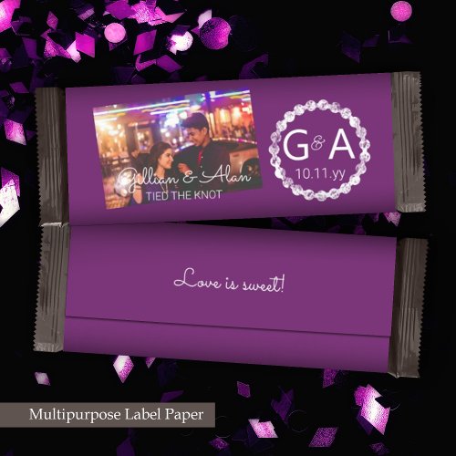 Matte Wrapper Plum Purple Wedding Candy Bar Label