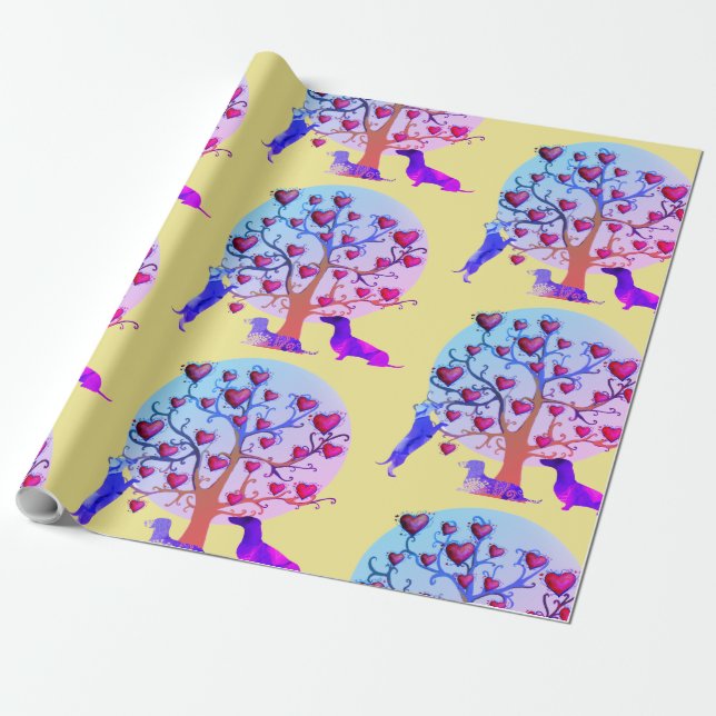 Matte Wrapping Paper, Valentine Dachshund Hearts Paper (Unrolled)