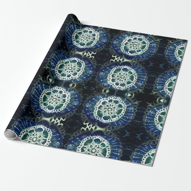 Matte Wrapping Paper,white blue mandala Paper (Unrolled)