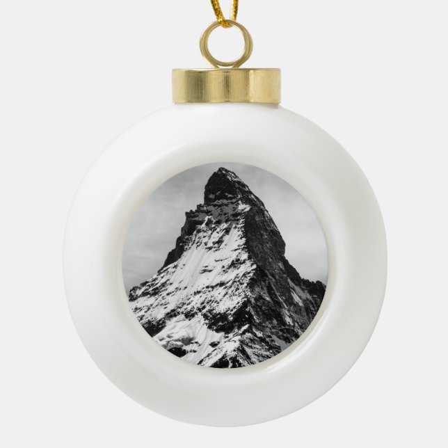 Matterhorn, Alps black and white Ceramic Ball Christmas Ornament (Front)
