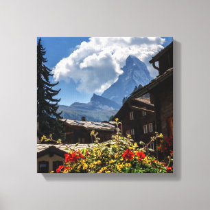 Matterhorn and Zermatt village houses, Switzerland Canvas Print